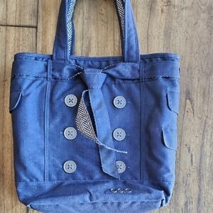 Chic Blue Buttoned Tote Bag